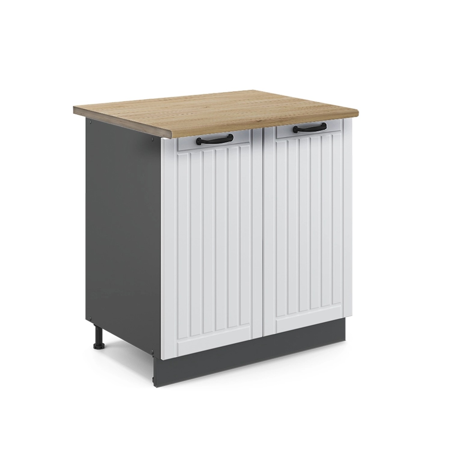 Vicco Spülenunterschrank Fame-Line Weiß Landhaus/Anthrazit 80 cm mit Regal AP Eiche