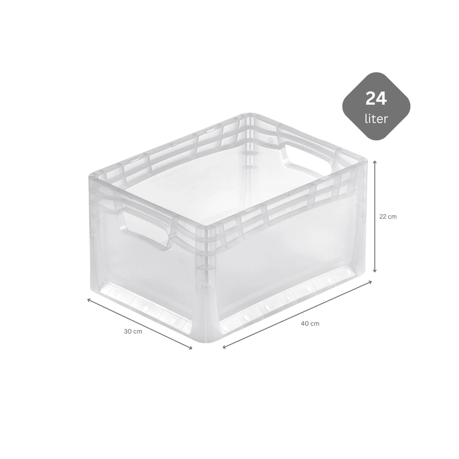 Transparente 24 Liter Eurobox LightLine mit offenem Griff und Deckel, 30x40x22cm, für Lagerung.