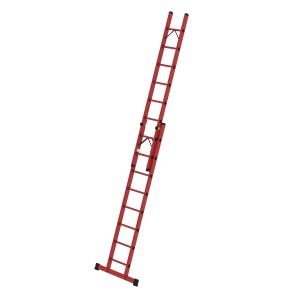 Zweiteilige PROREGAL Sprossen-Schiebeleiter aus GFK mit Traverse, 2x8 Sprossen.