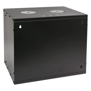 Schwarzer HMF Serverschrank/Netzwerkschrank, 9HE, unmontiert, 19 Zoll Rack. Rückansicht.
