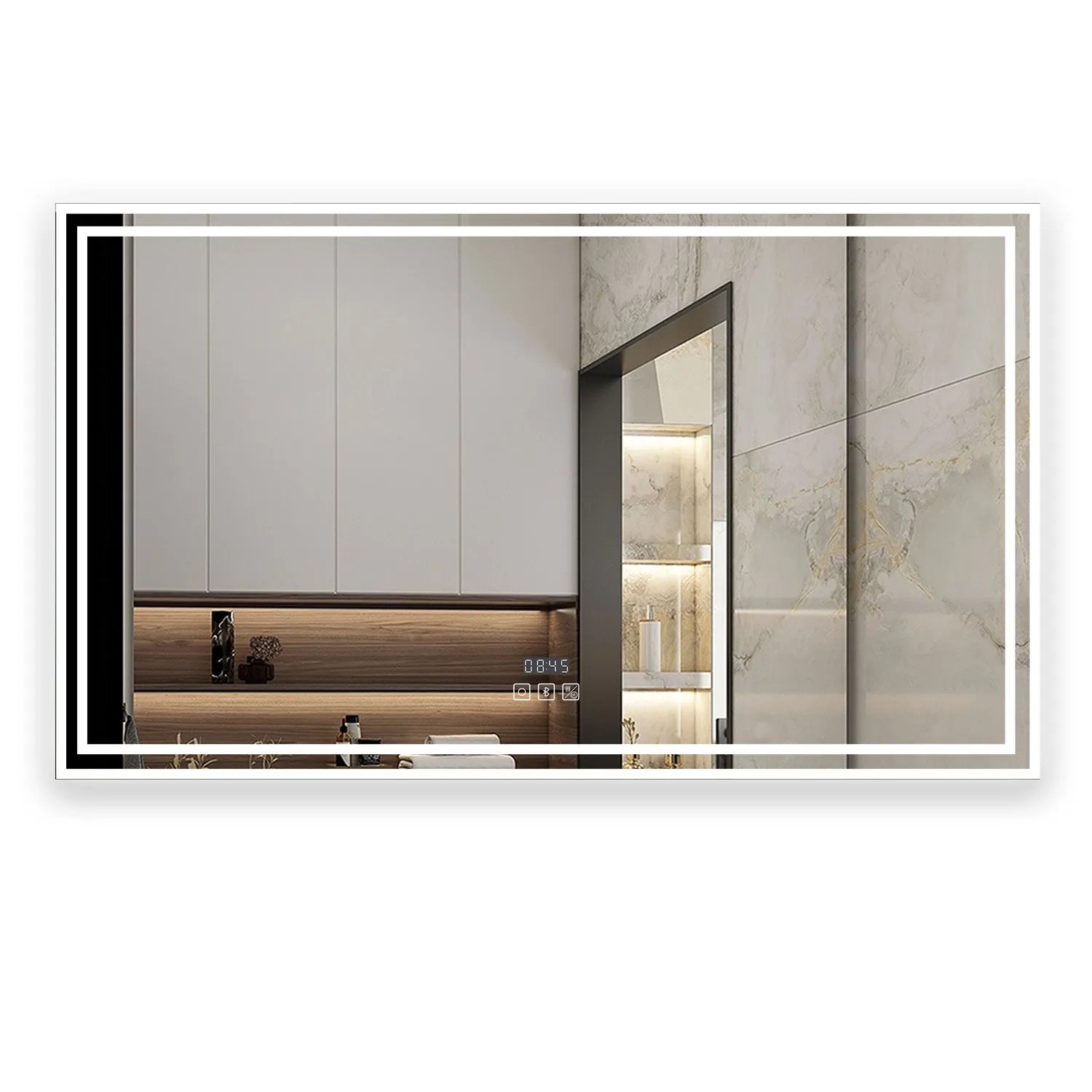 Aica Sanitär Badspiegel mit Bluetooth 140x80 cm Spiegel mit Uhr LED Beleuchtung Neutral-Warm-Kaltweiß Dimmbar Memory Touch Wandschalter Beschlagfrei