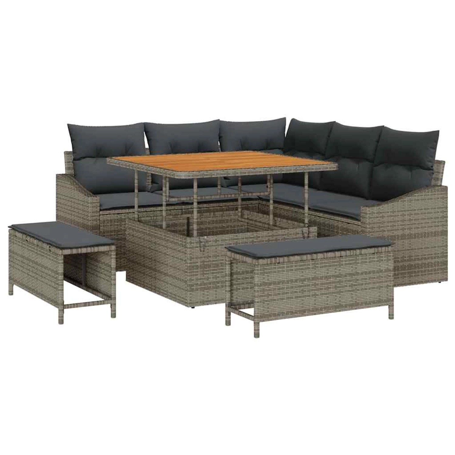 vidaXL 8-Teiliges Garten-Sofa-Set mit Kissen in Grau aus Poly Rattan 336264 günstig online kaufen
