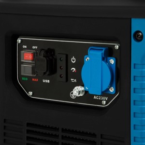 Detailansicht: EBERTH 1000W Inverter Stromerzeuger mit 230V Steckdose und USB Anschlüssen.