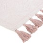 Gemusterter OBI Baumwollteppich in Beige-Altrosa mit Quasten, 60x120 cm.