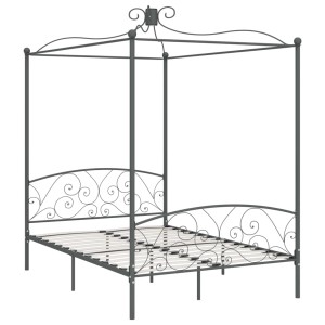 Graues vidaXL Himmelbett-Gestell aus Metall, 120x200 cm, mit Lattenrost und dekorativem Design.