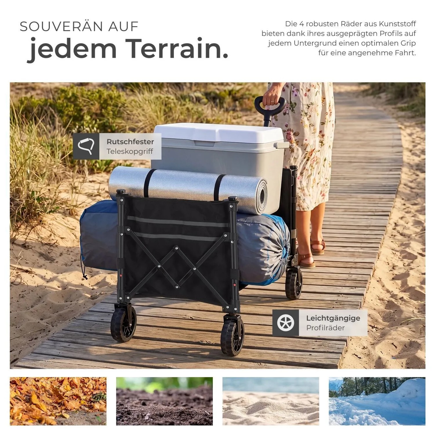 Tectake Bollerwagen Smartrider Faltbar Kunststoffräder Mit Profil 47 x 83 x 90 cm Schwarz_7