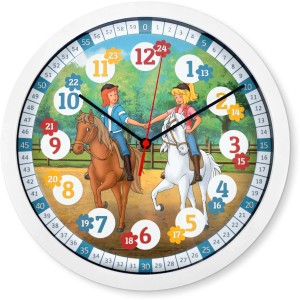 Bunte Wall-Art Wanduhr mit Bibi & Tina Motiv, ideal für Kinderzimmer. Ø 29 cm.