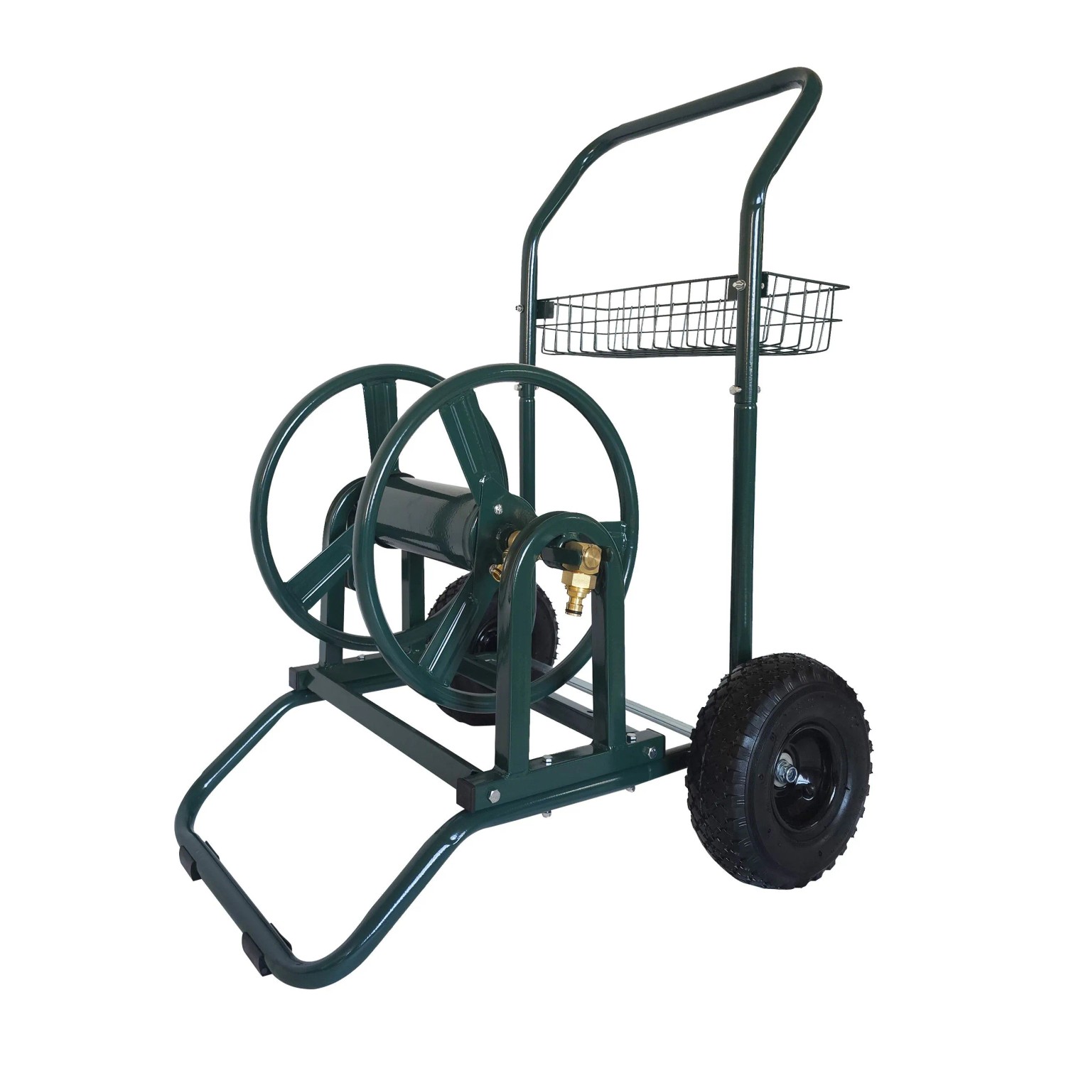 Relaxdays Schlauchwagen Stahl Grün mit Korb für 60 m 94 cm x 66 cm x 60 cm