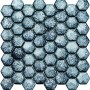 Mosaikmatte Ebru Hexagon Glas Grau, 29x29cm. Graue Mosaikfliesen in Sechseck-Form.