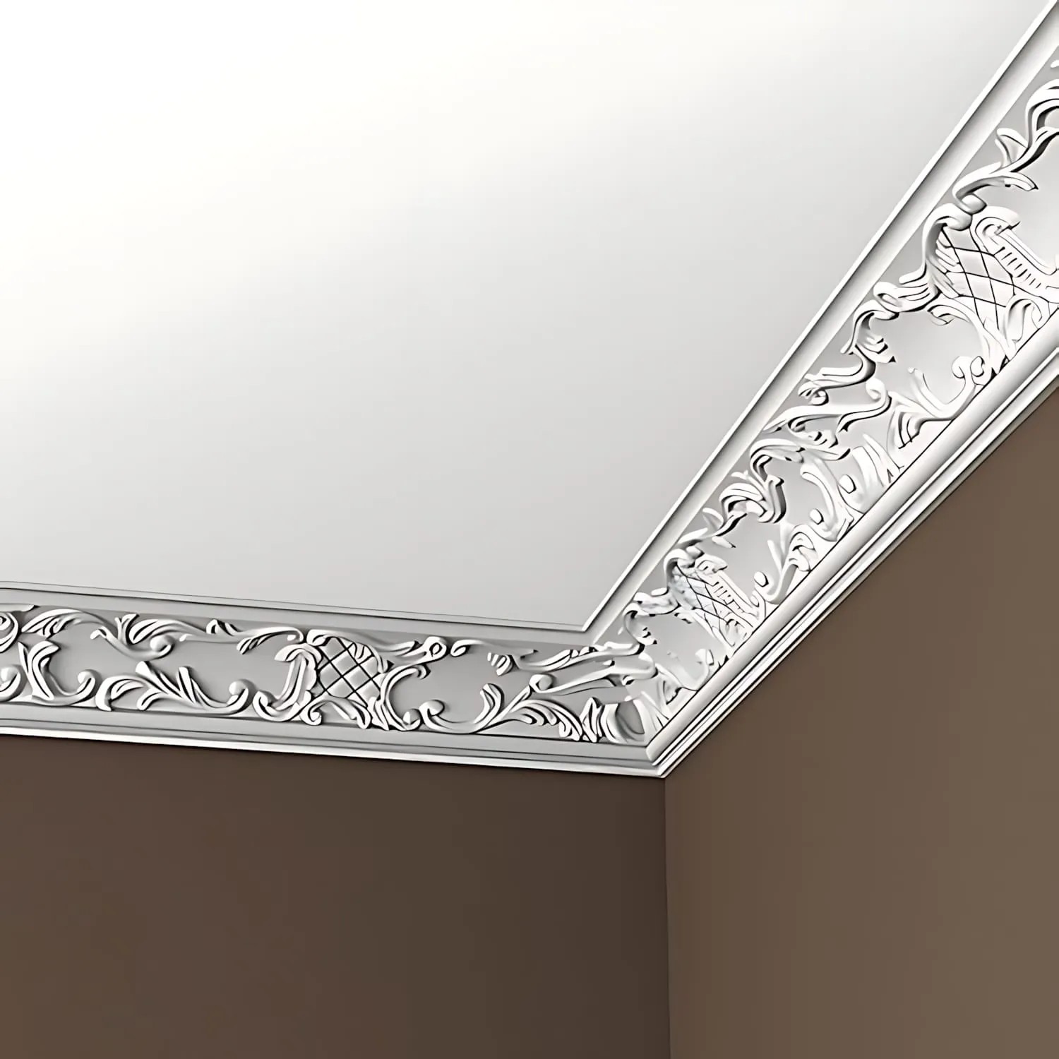 Weiße PROFHOME Eckleisten im Rokoko/Barock Stil, 12 Zierleisten (24m) für Decke und Wand.