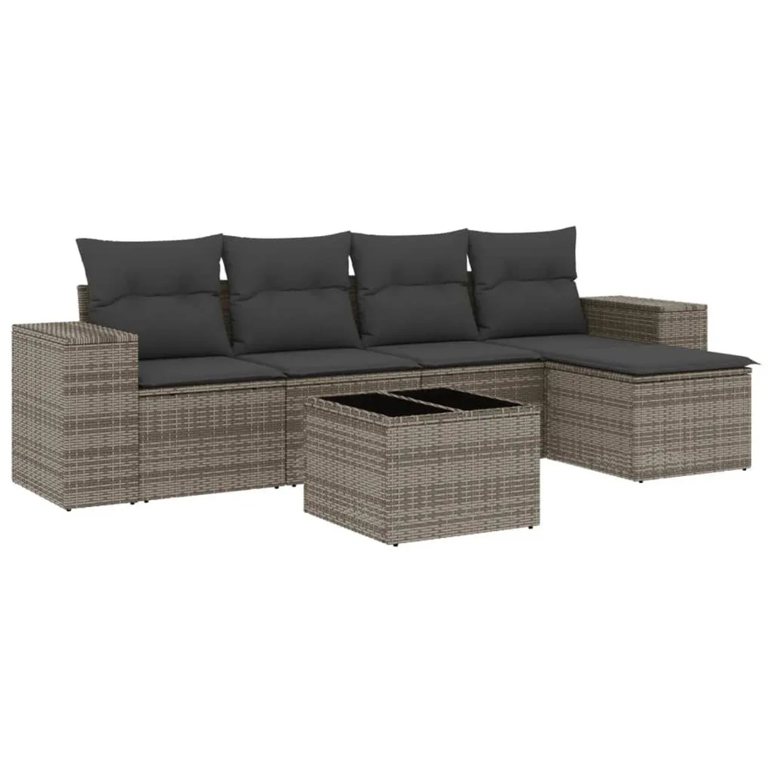 vidaXL 6-Tlg Garten-Sofagarnitur mit Kissen Grau Poly Rattan 3222499