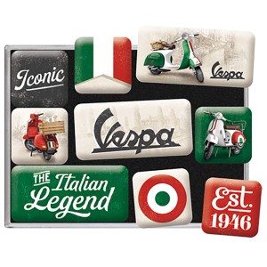 Nostalgic-Art Magnet-Set Vespa Italian Legend, 9 bunte Kühlschrankmagnete mit Vespa Motiven.