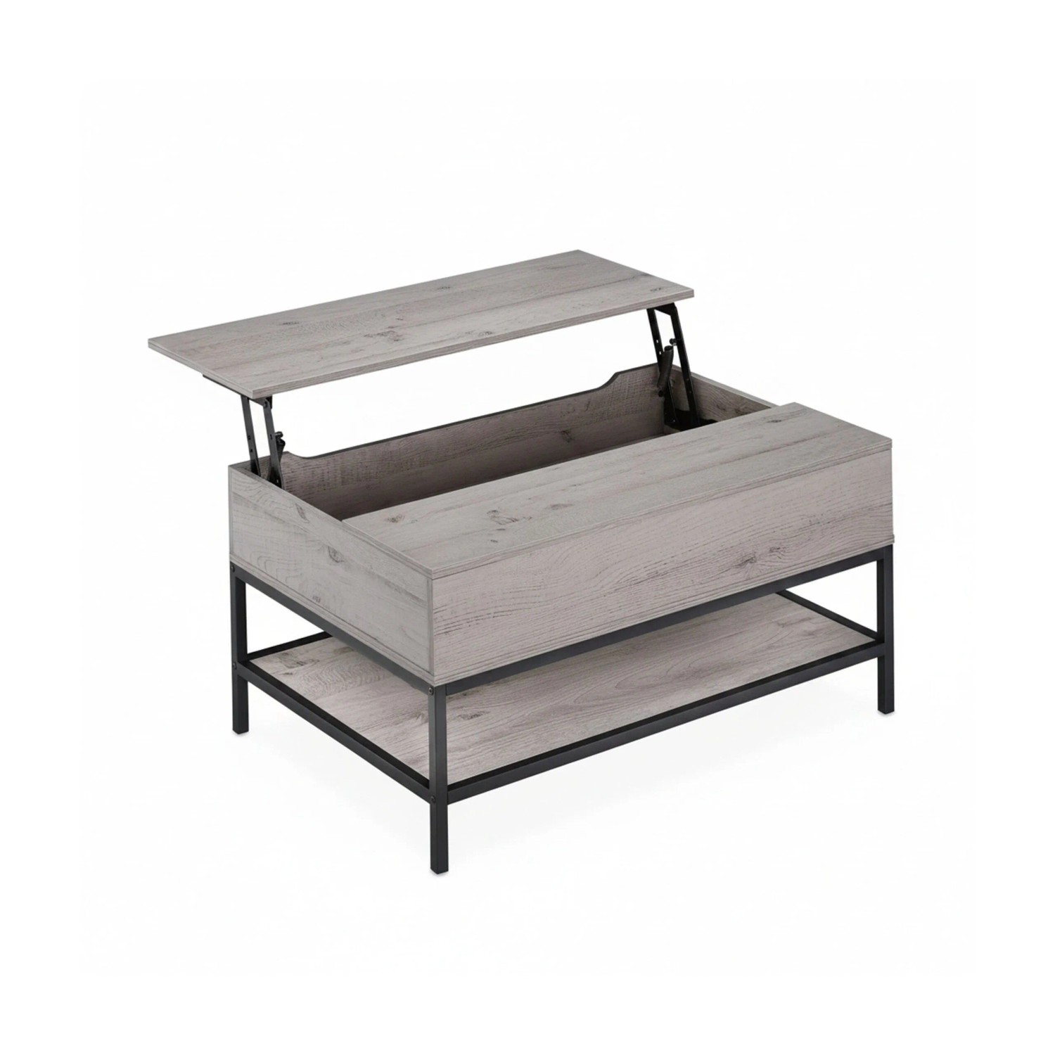 Relaxdays Couchtisch Holzwerkstoff Eisen Grau Schwarz Aufklappbar Höhenverstellbar 45,5 cm x 90 cm x 60 cm 23,9 kg