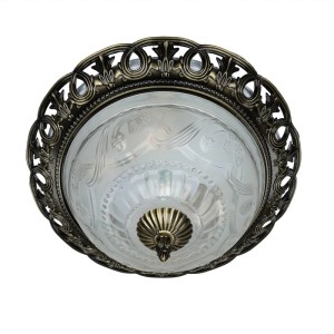EASYLIGHT Deckenleuchte im Jugendstil, Ø 33cm, Messing Antik, mit floralem Glasschirm.