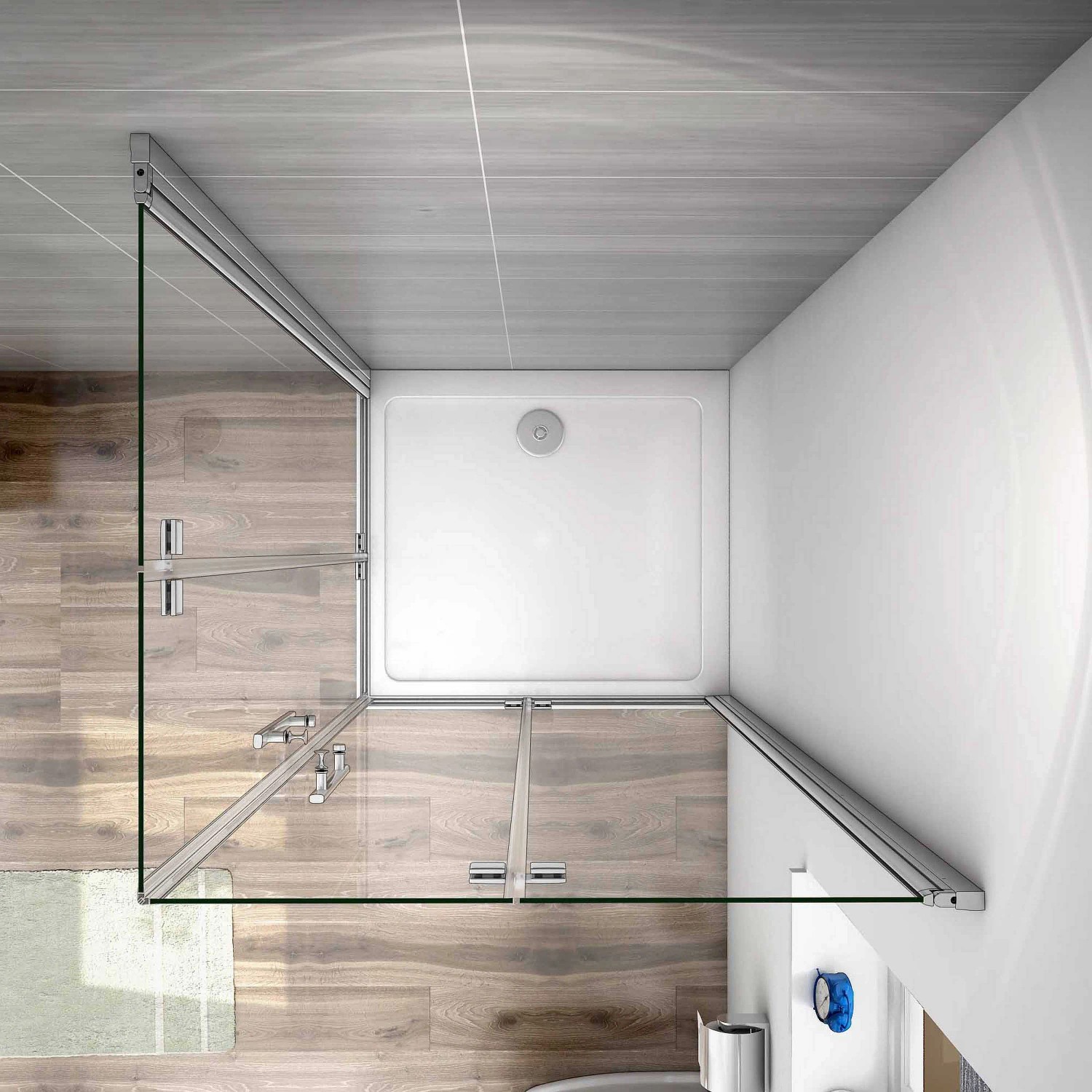 AICA Falttür Dusche 85x70cm, Eckeinstieg mit 6mm NANO Glas und Pendeltür.