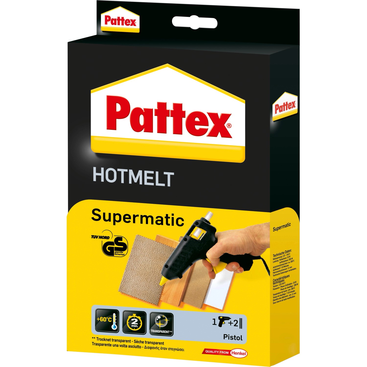 Pattex Heißklebepistole Hotmelt Supermatic mit 2 Heißklebesticks