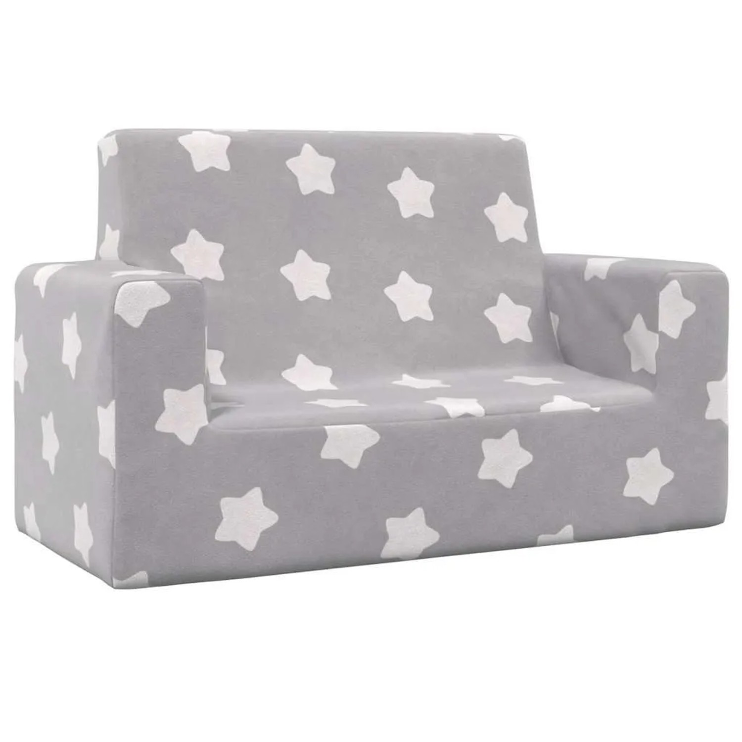 vidaXL Kindersofa 2-Sitzer Hellgrau mit Sternen Weich Plüsch 4104796