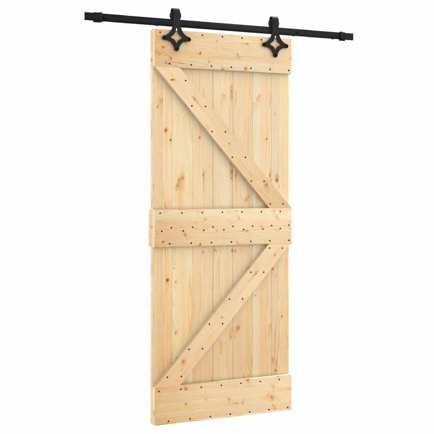 vidaXL Schiebetür Natur und Schwarz 85 x 210 cm Massivkiefer 3445045