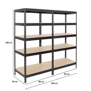 PROREGAL Mega Deal: 2 schwarze Schwerlastregale, 180x90x60 cm, mit 5 Böden. Ideal für Werkstatt & Garage.