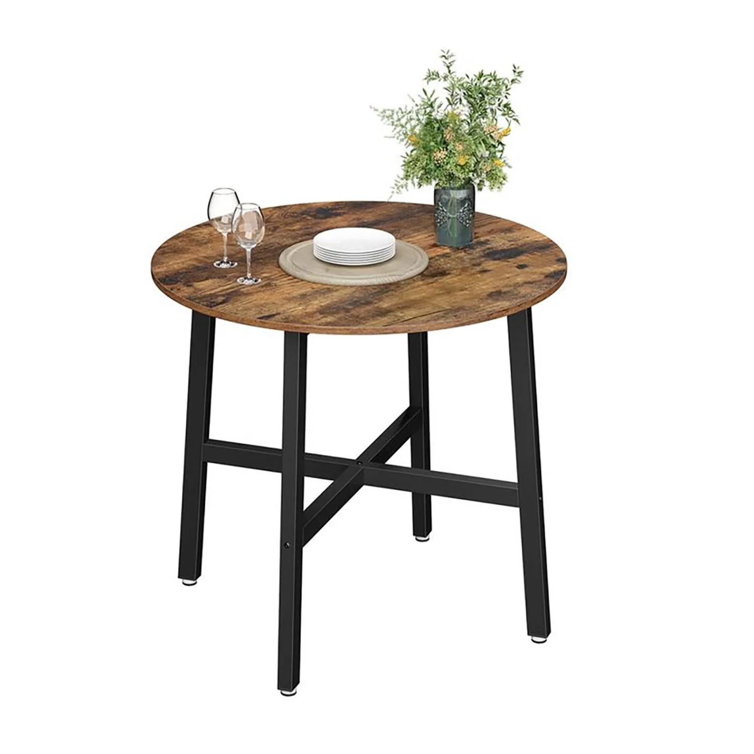 Songmics Esstisch Delon Rund Ø 80 cm Braun-Schwarz günstig online kaufen