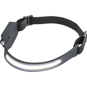 Schwarze LED Kopfleuchte mit 400 Lumen, aufladbar für optimale Ausleuchtung beim Arbeiten.