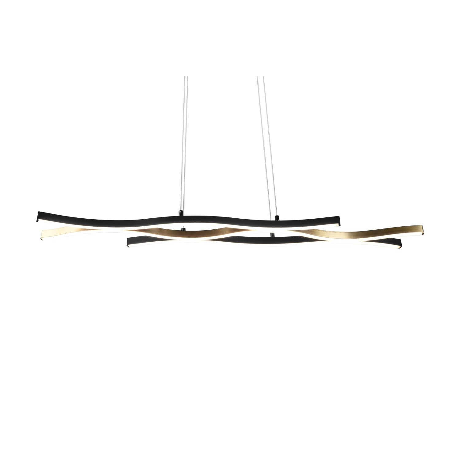 Moderne LED-Pendelleuchte Blaze in Schwarz und Messing matt, 1-flammig, für Esszimmer.