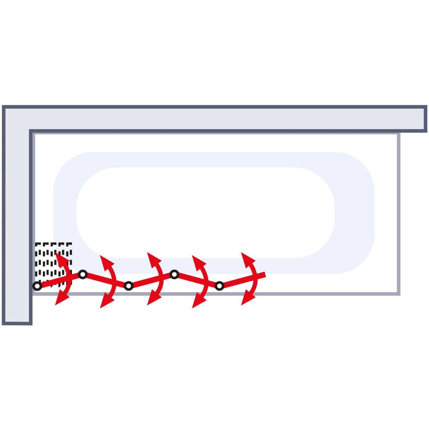 Schemazeichnung: Schulte 5-teiliger Badewannenaufsatz Softline hell Alunatur, Elemente schwenkbar.