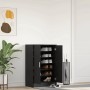 vidaXL Schuhschrank, schwarz, Eichen-Optik, mit offenen Türen und Schuhen.