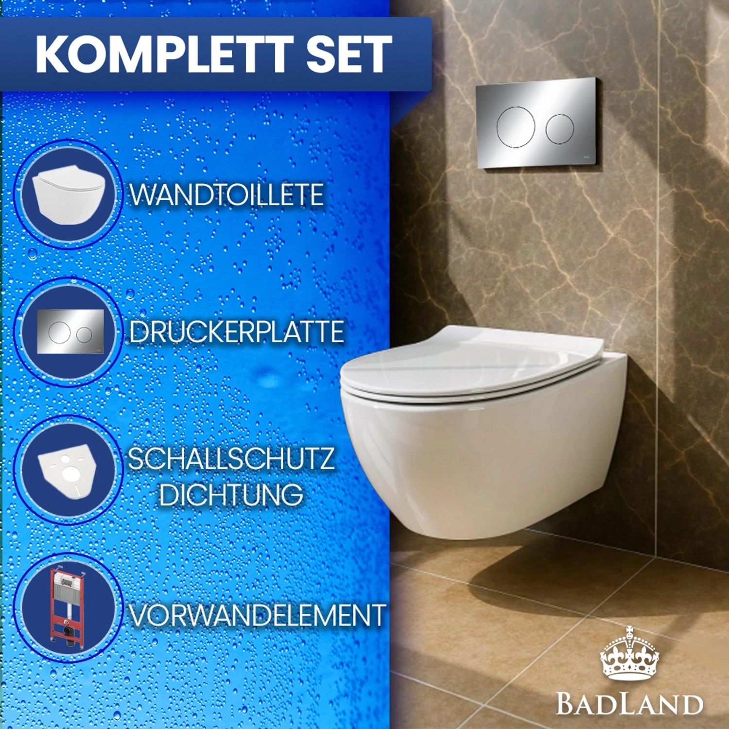 Bad Land WC SET Vorwandelement TECEbase + Toilette ROLO Weiß + Platte Rund in Chrom_2