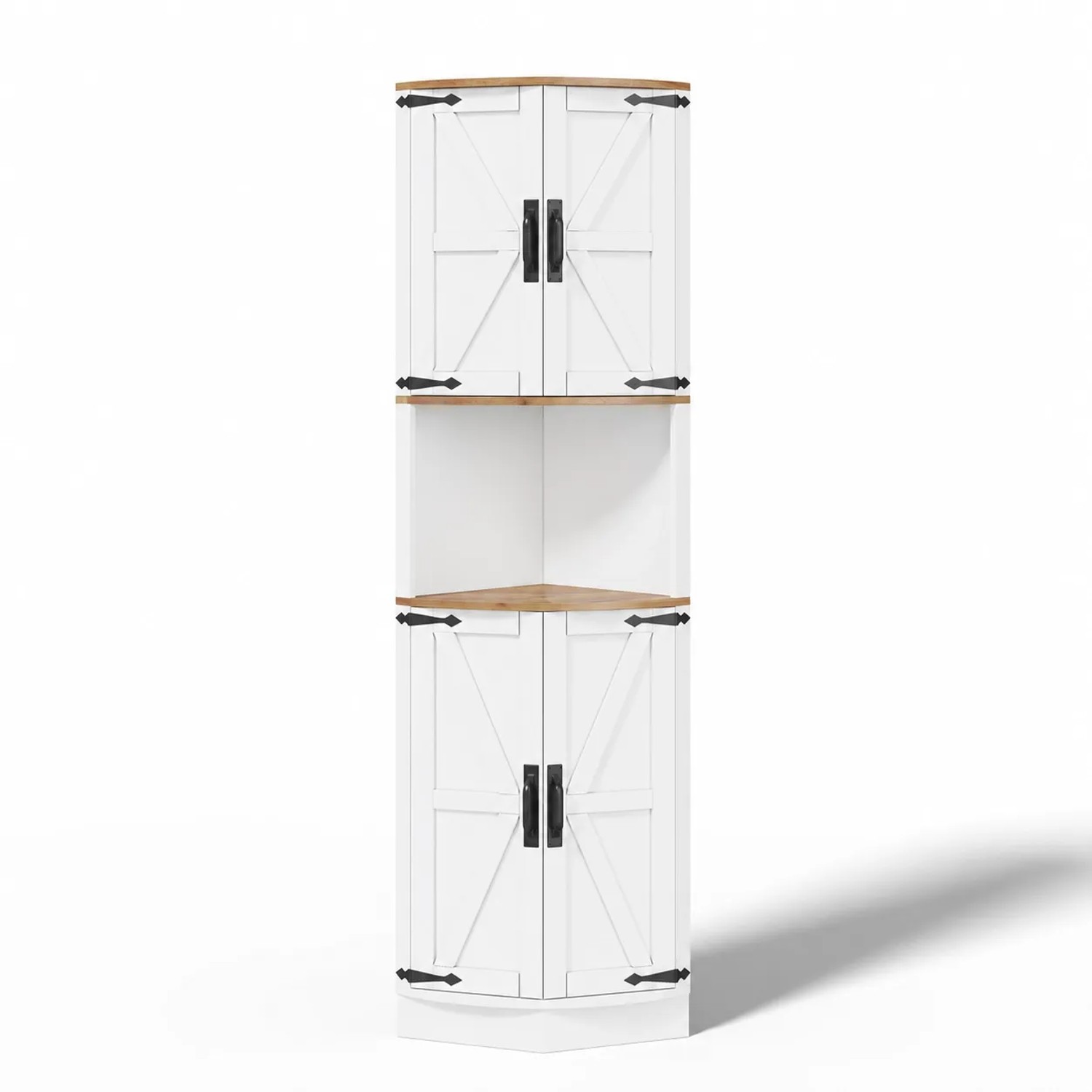 Merax Eckschrank 39,5x39,5x180 cm Weiß Holzoptik 5 Staufächer Vintage Kippschutz