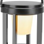 Schwarze Solar-LED-Laterne, rund, Ø 13 cm, 18 cm hoch, mit Tragebügel.