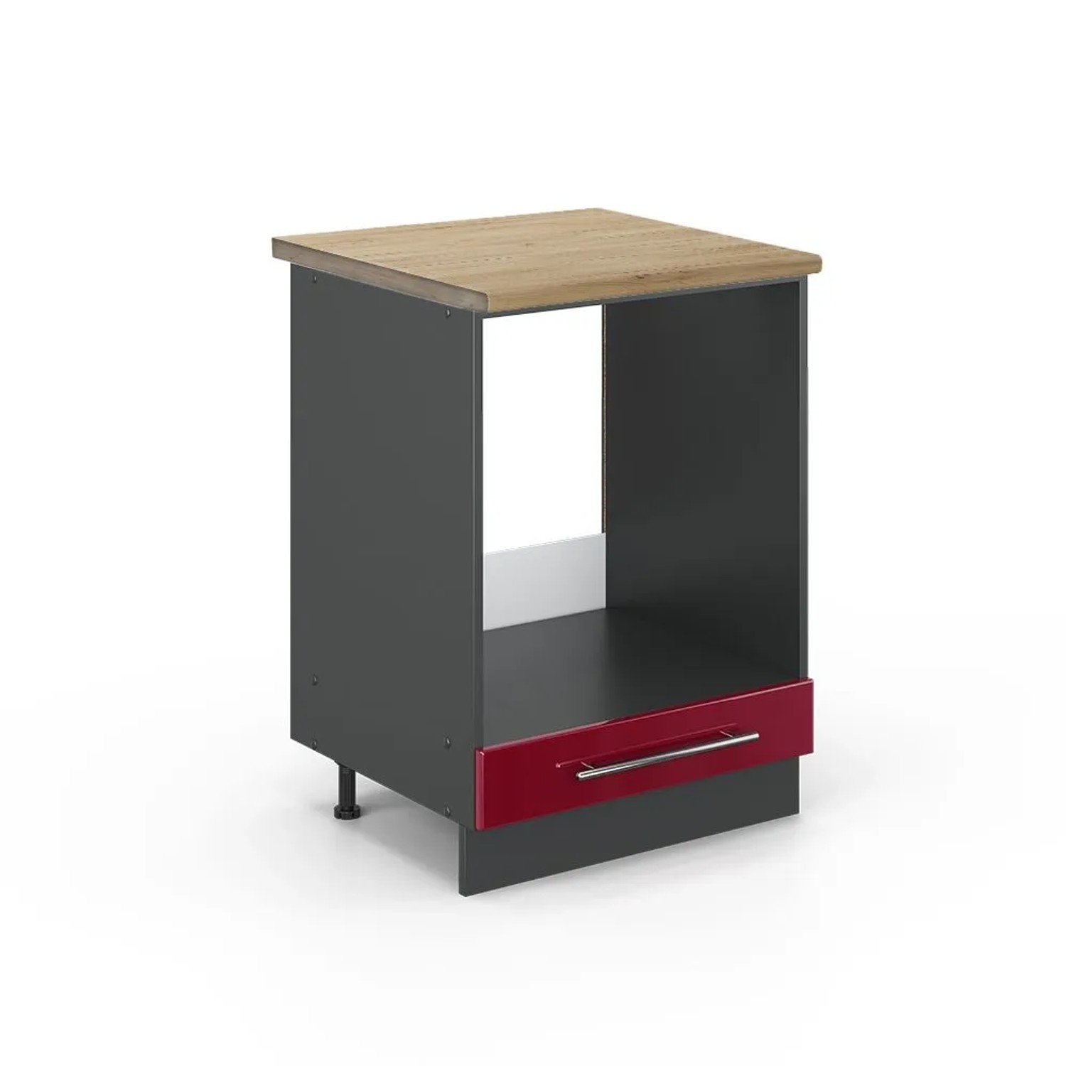 Vicco Herdumbauschrank Fame-Line Bordeaux Hochglanz Anthrazit 60 cm AP Eiche