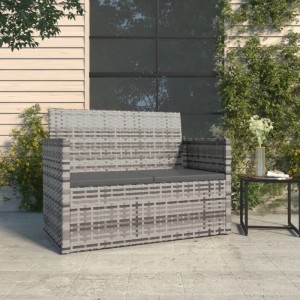 Graue VidaXL Gartenbank aus Polyrattan mit anthrazitfarbenen Kissen, 105 cm breit.