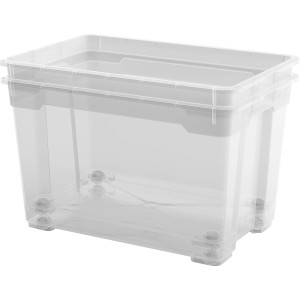 2er-Set transparente OBI Allzweckbox Santos XL (57 l) mit Rollen, ideal zur Aufbewahrung.