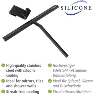 Wenko Mola XXL Badezimmerwischer, schwarz, mit Silikonlippe und Hängevorrichtung.