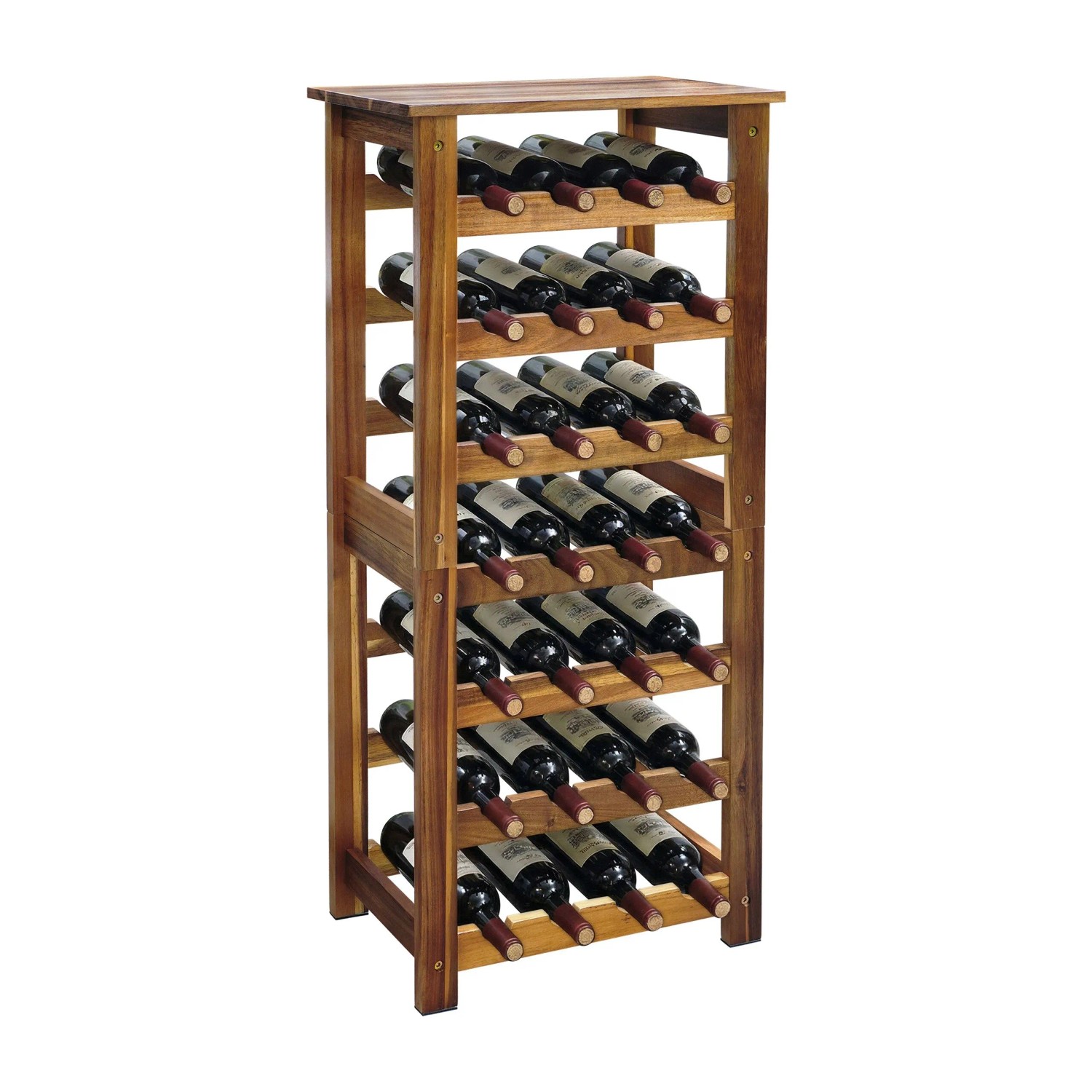 Relaxdays Weinregal Akazienholz Natur für 28 Flaschen 91,5 cm x 43 cm x 22 cm