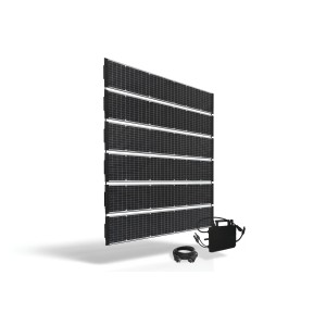 Technaxx Solarzaun-Starterset TX-356 mit 6 Solarmodulen, Wechselrichter und Anschlusskabel.