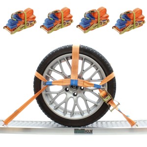 TRUTZHOLM Spanngurte (4x) zur Radsicherung beim Autotransport auf Anhängern, orange.