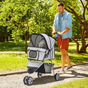 Heller PawHut Hundewagen/Buggy mit Hund im Park. Ideal für kleine Hunde und Katzen.