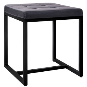 CLP Sitzhocker Barci: Schwarzes Kunstleder mit Steppmuster, stabiles schwarzes Metallgestell. Quadratisch.