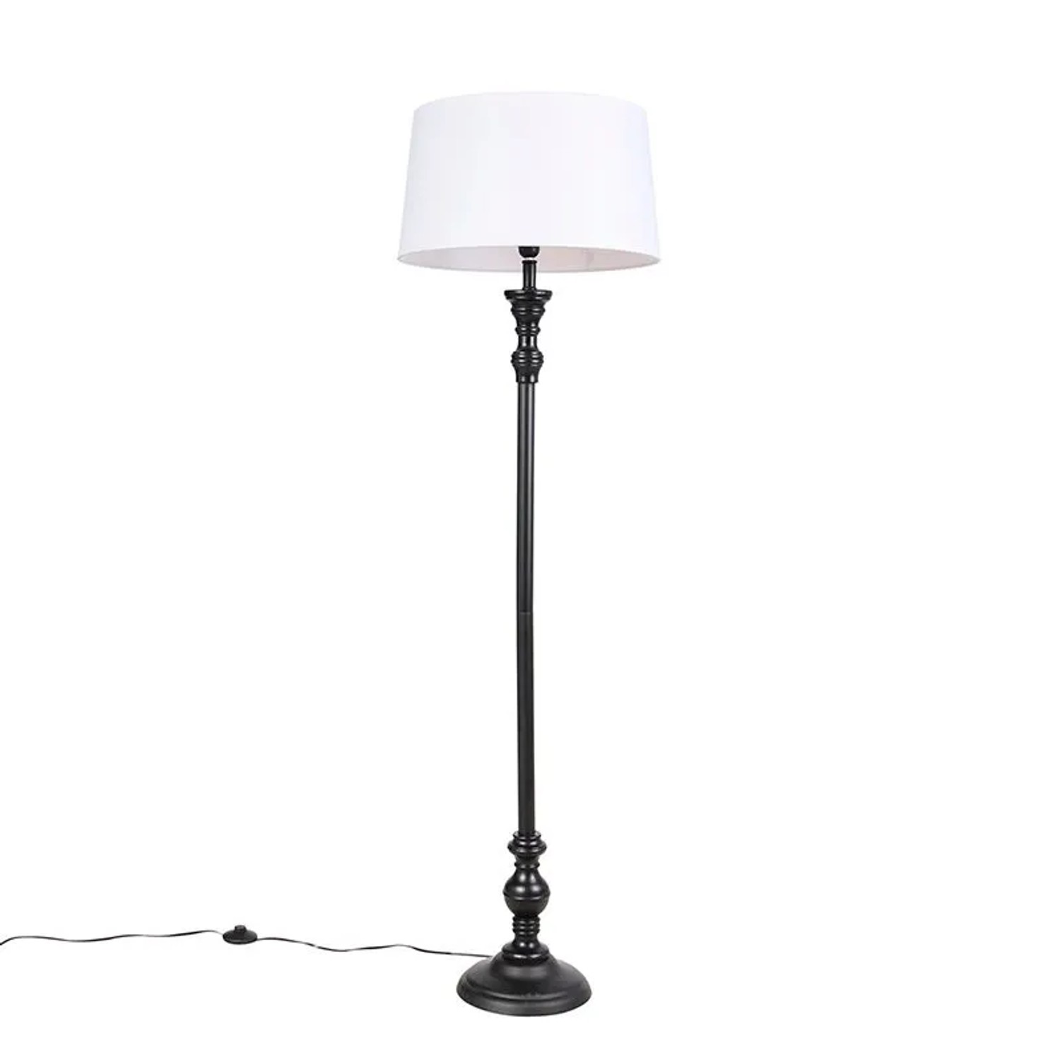 QAZQA Stehlampe Schwarz mit Leinenschirm Weiß 45cm Classico
