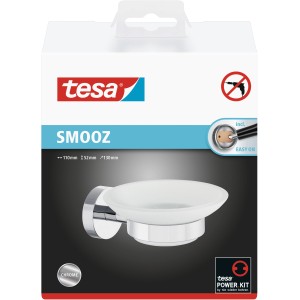 Tesa Smooz Seifenschale, verchromt, zur Wandmontage ohne Bohren, modernes Bad-Design.