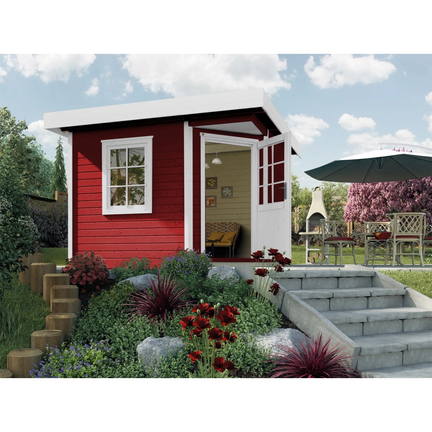 Holz-Gartenhaus/Gerätehaus Flachdach Lasiert 278 cm x 278 cm