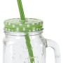 Trinkglas mit Henkel, grünem Deckel und Trinkhalm, 500 ml.