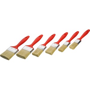 6-teiliges Flachpinsel-Set mit roten Griffen in verschiedenen Größen.