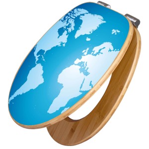 Banjado WC-Sitz aus Bambus mit Weltkarte Motiv und Absenkautomatik.