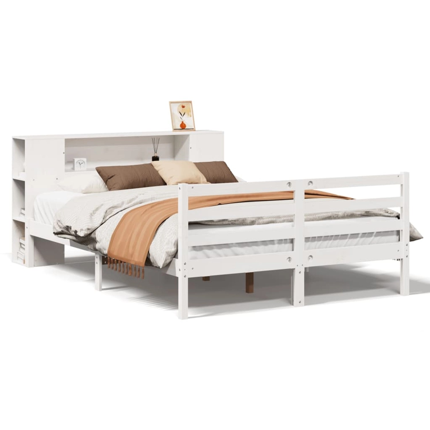vidaXL Massivholzbett mit Regal ohne Matratze Weiß 150x200 cm Kiefer 332185 günstig online kaufen