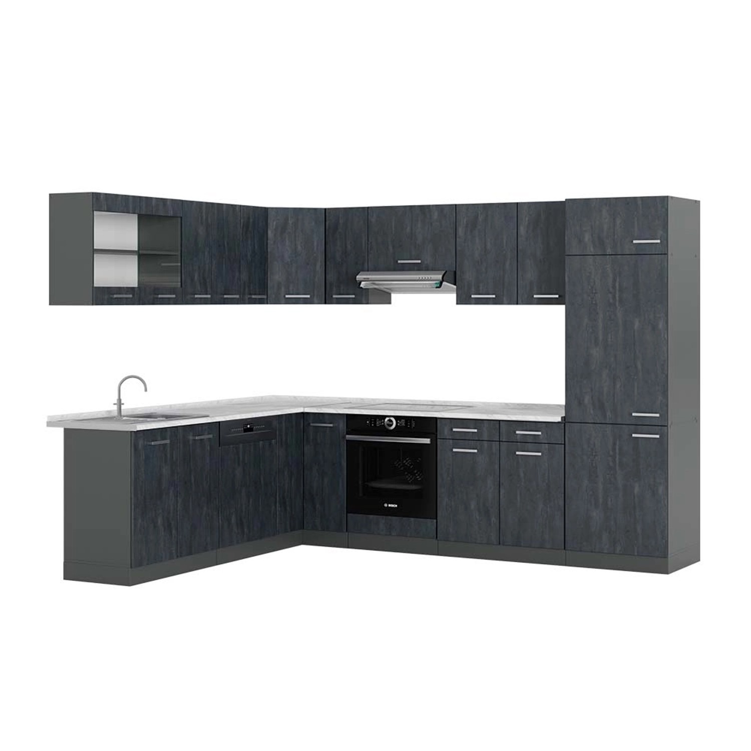Vicco R-Line Einbauküche in L-Form Schwarz Beton/Anthrazit 227 x 287 cm AP günstig online kaufen