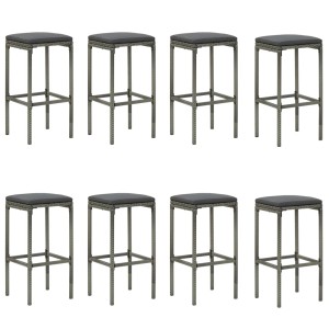 vidaXL Gartenbar-Set, 9-teilig, grau: 8 Barhocker mit anthrazitfarbenen Kissen.