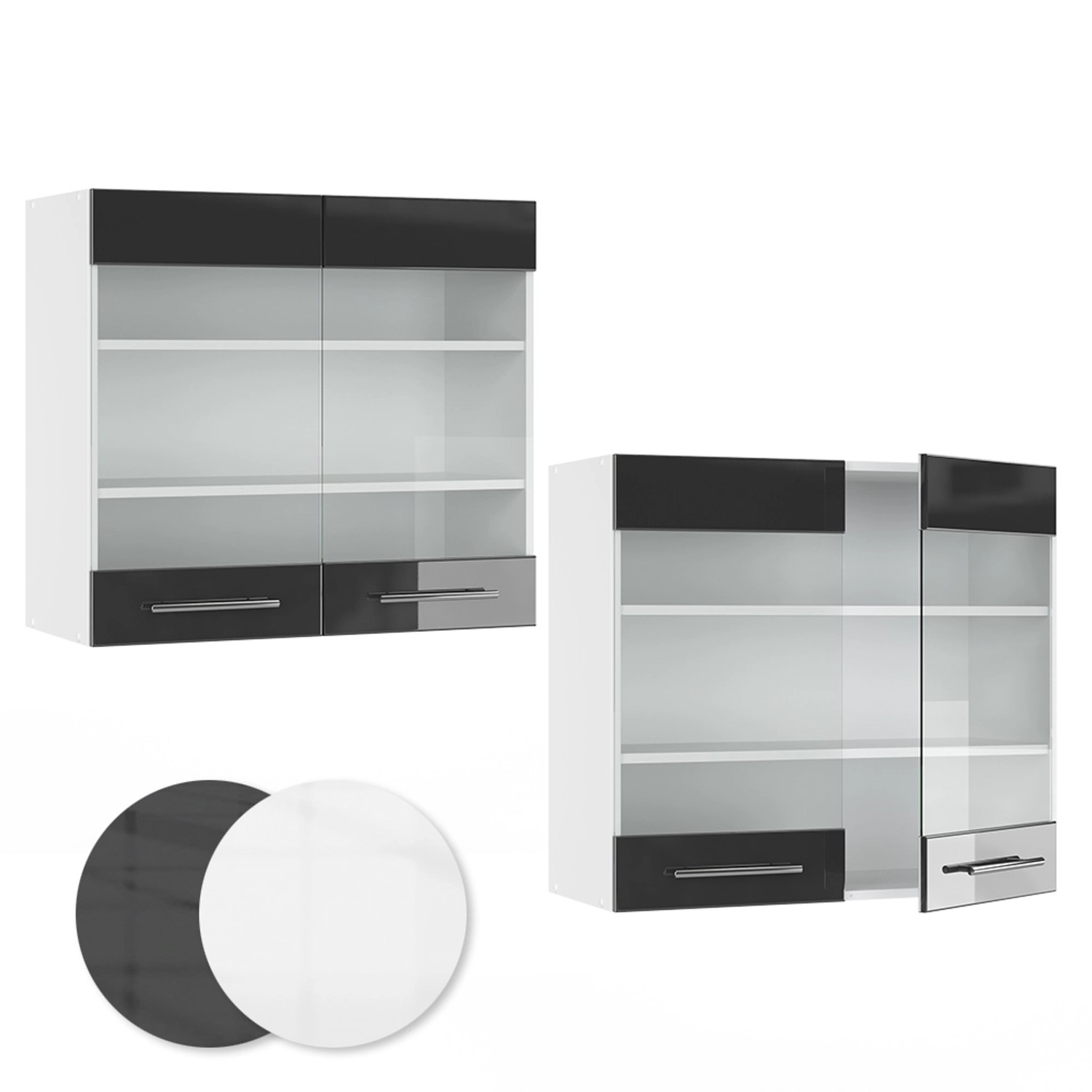 Vicco Küchenglasschrank Fame-Line, Hängeschrank in Anthrazit/Weiß, 80 cm breit.